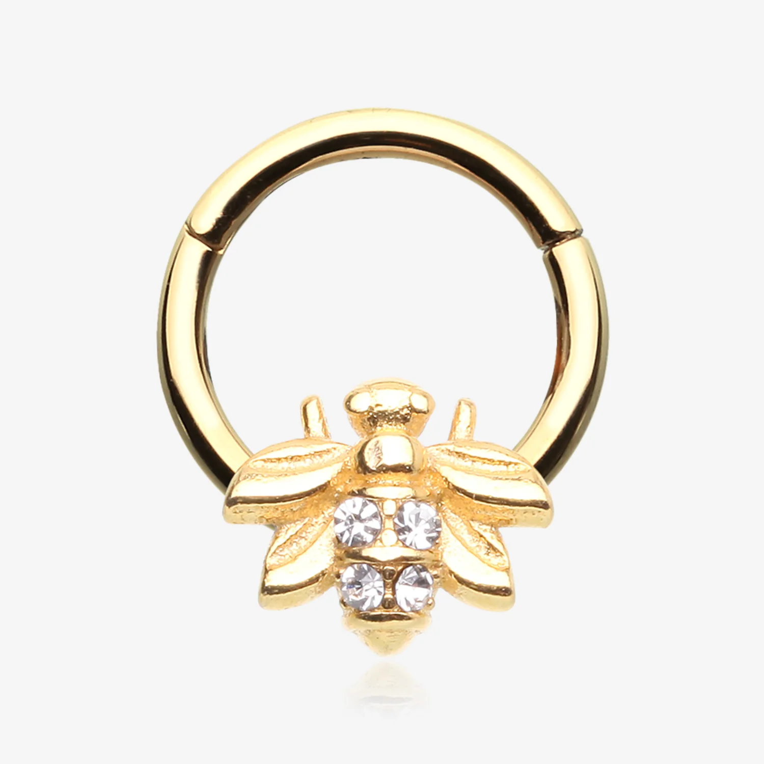 Golden Vintage Honey Bee Sparkle Seamless Clicker Hoop Ring