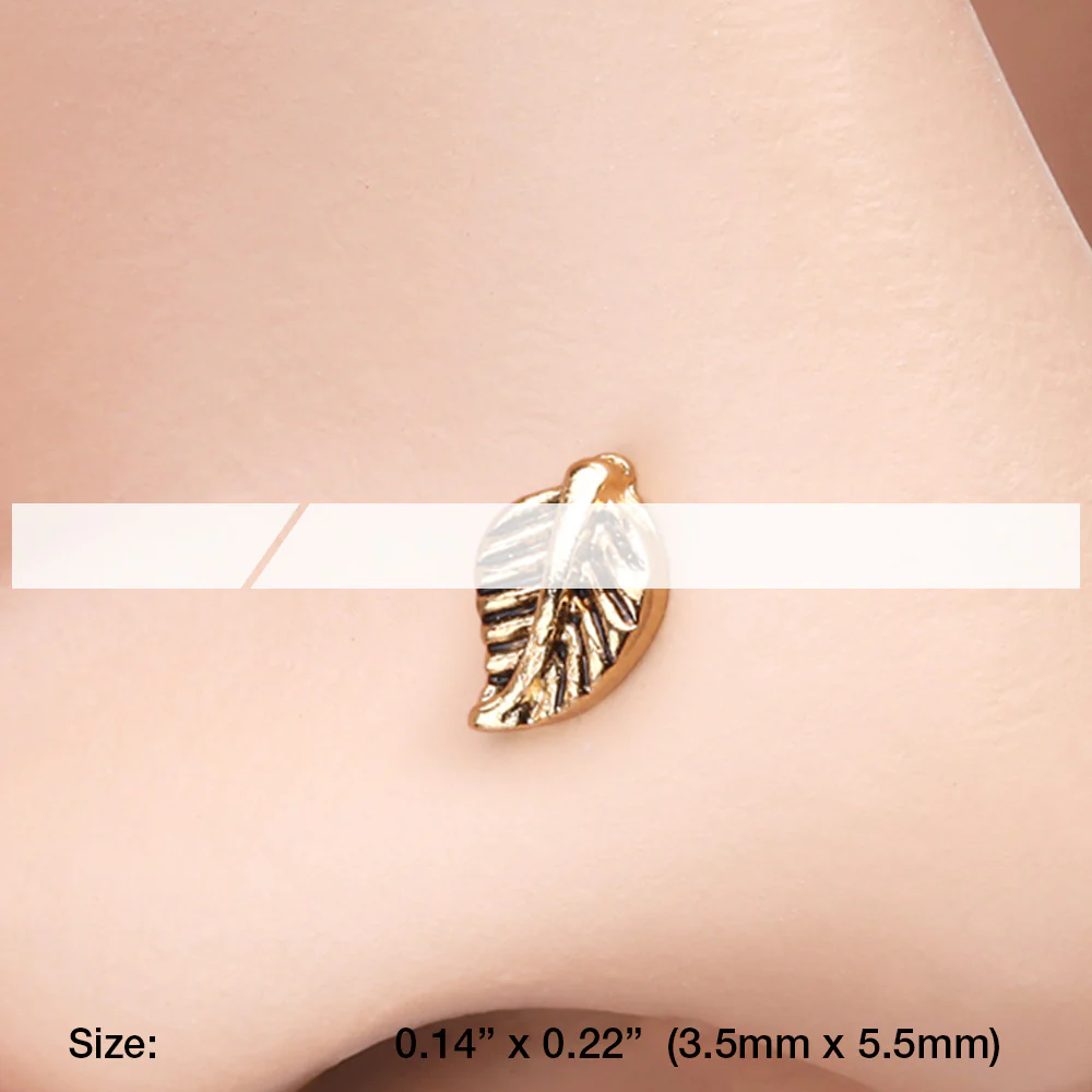 Golden Vintage Leaf Icon Nose Stud Ring - Image 3