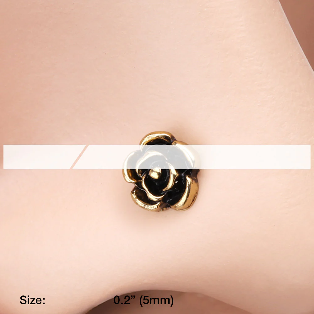 Golden Vintage Rose Icon Nose Stud Ring - Image 3