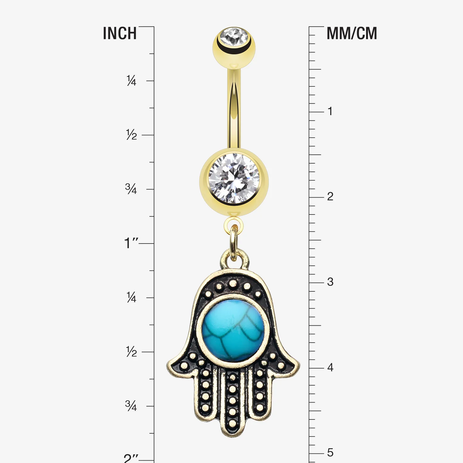 Golden Vintage Turquoise Hamsa Belly Button Ring - Image 2