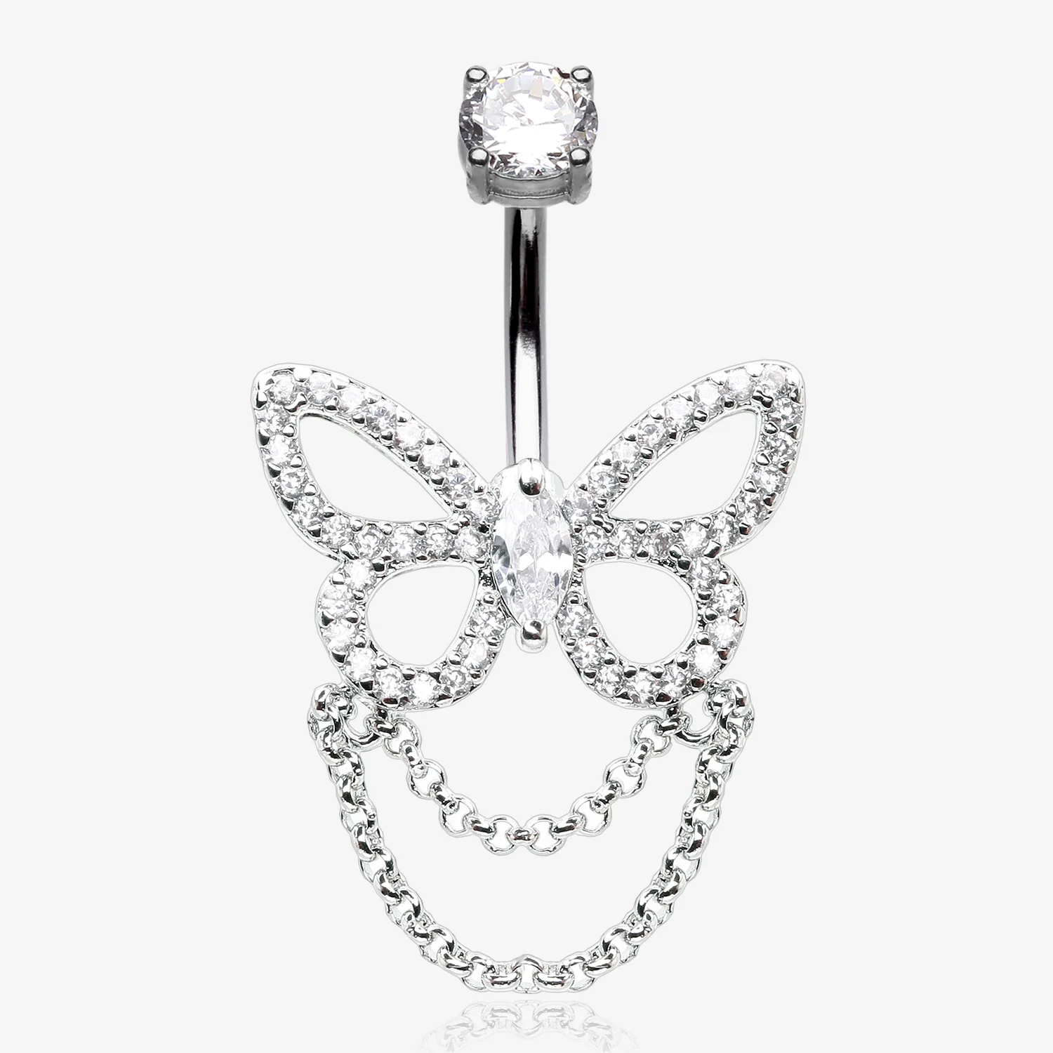 Grand Butterfly Sparkle Chained Belly Button Ring
