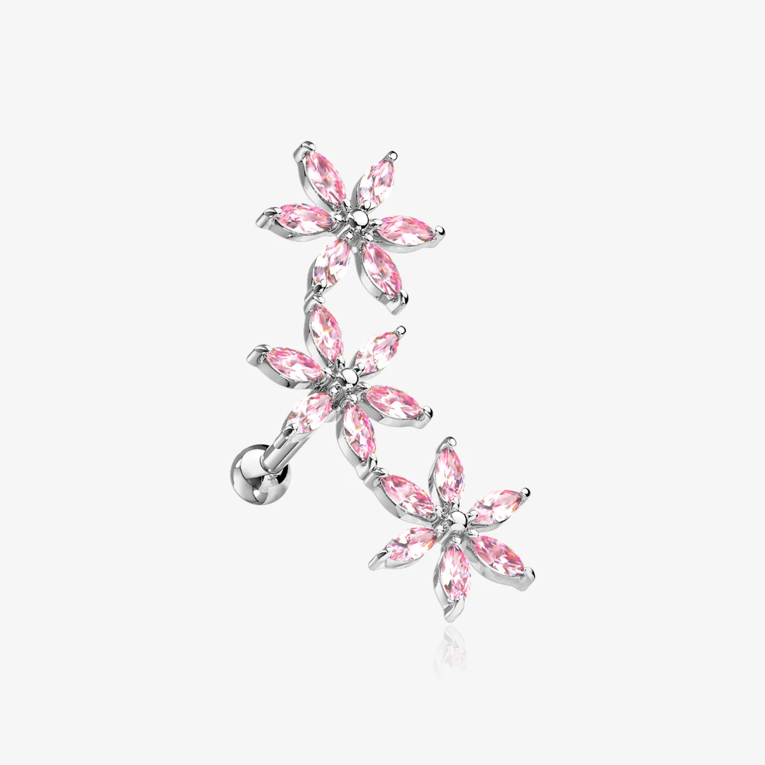 Grand Sparkle Triple Flowers Steel Cartilage Tragus Barbell Stud