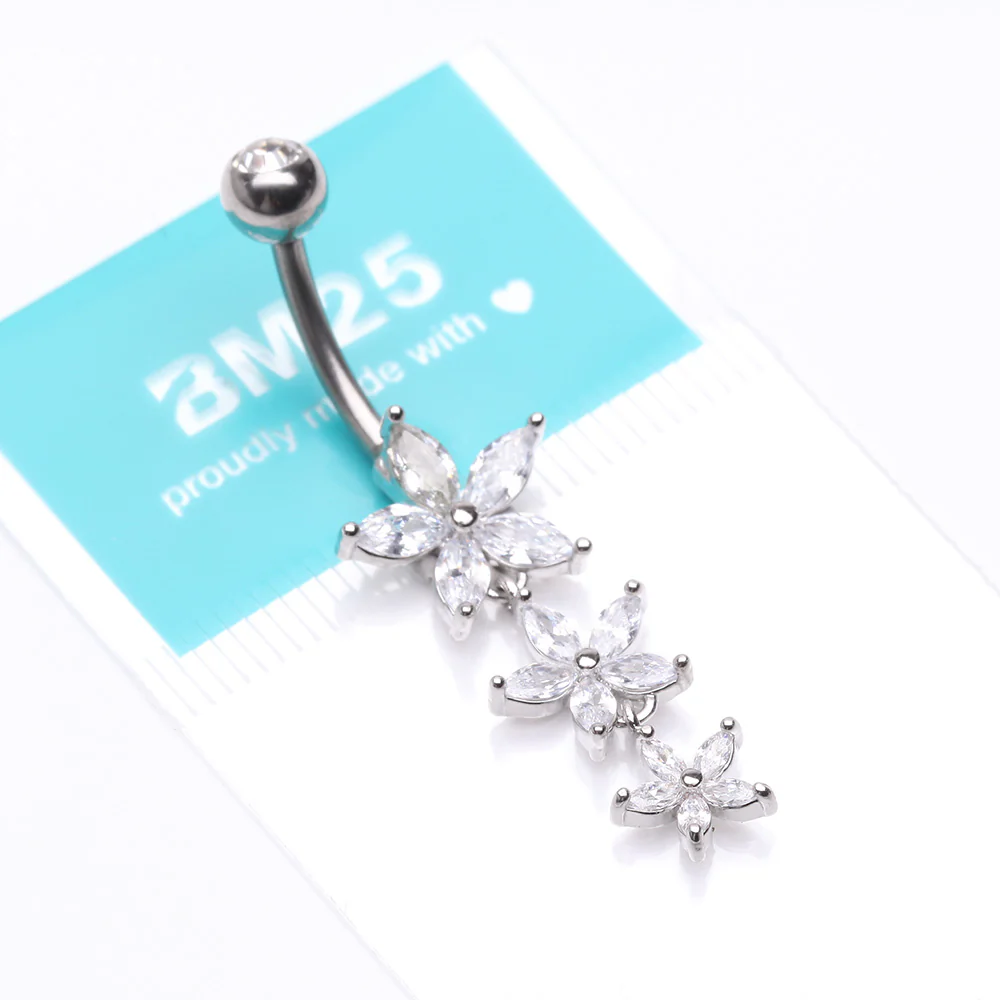 Grand Sparkle Triple Marquise Sparkle Belly Button Ring - Image 5