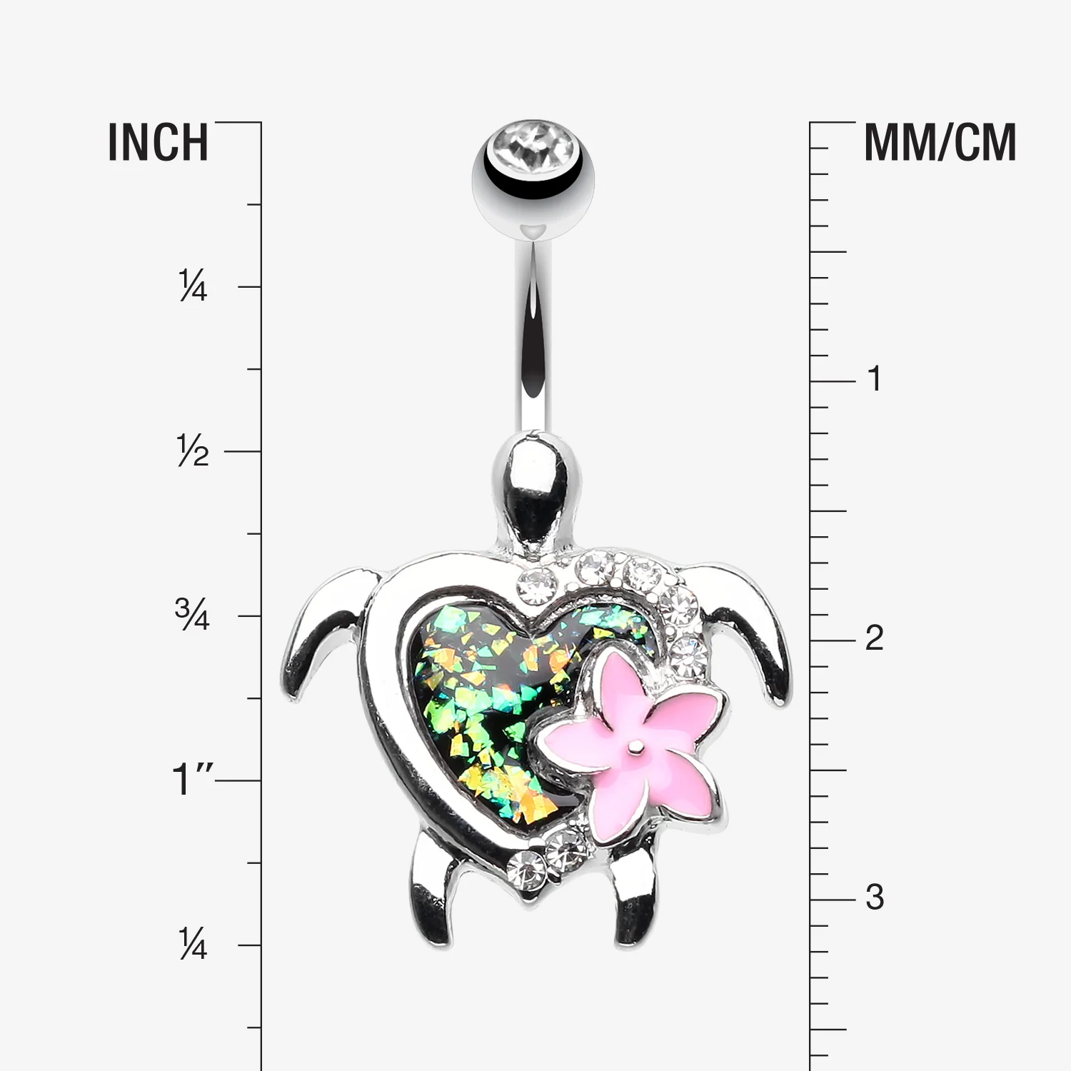 Hawaiian Flower Turtle Opal Sparkle Belly Button Ring - Image 2
