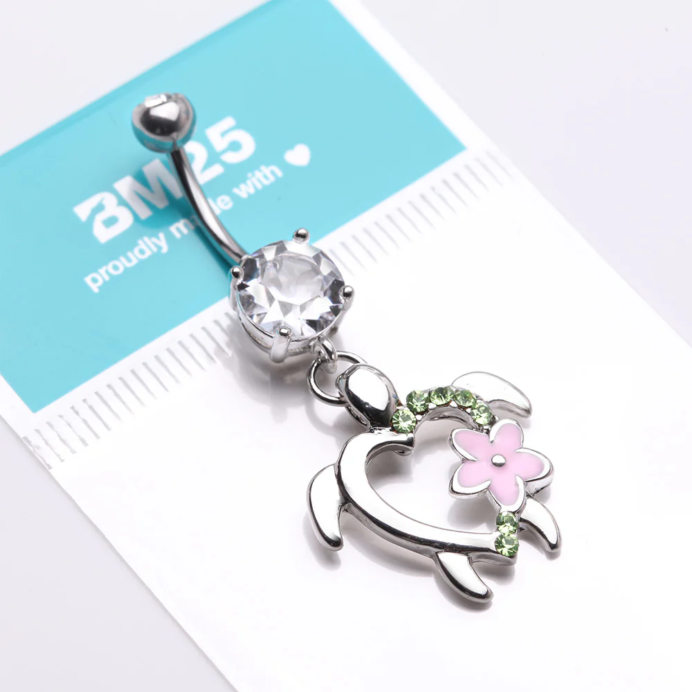 Hawaiian Flower Turtle Sparkle Belly Button Ring - Image 5