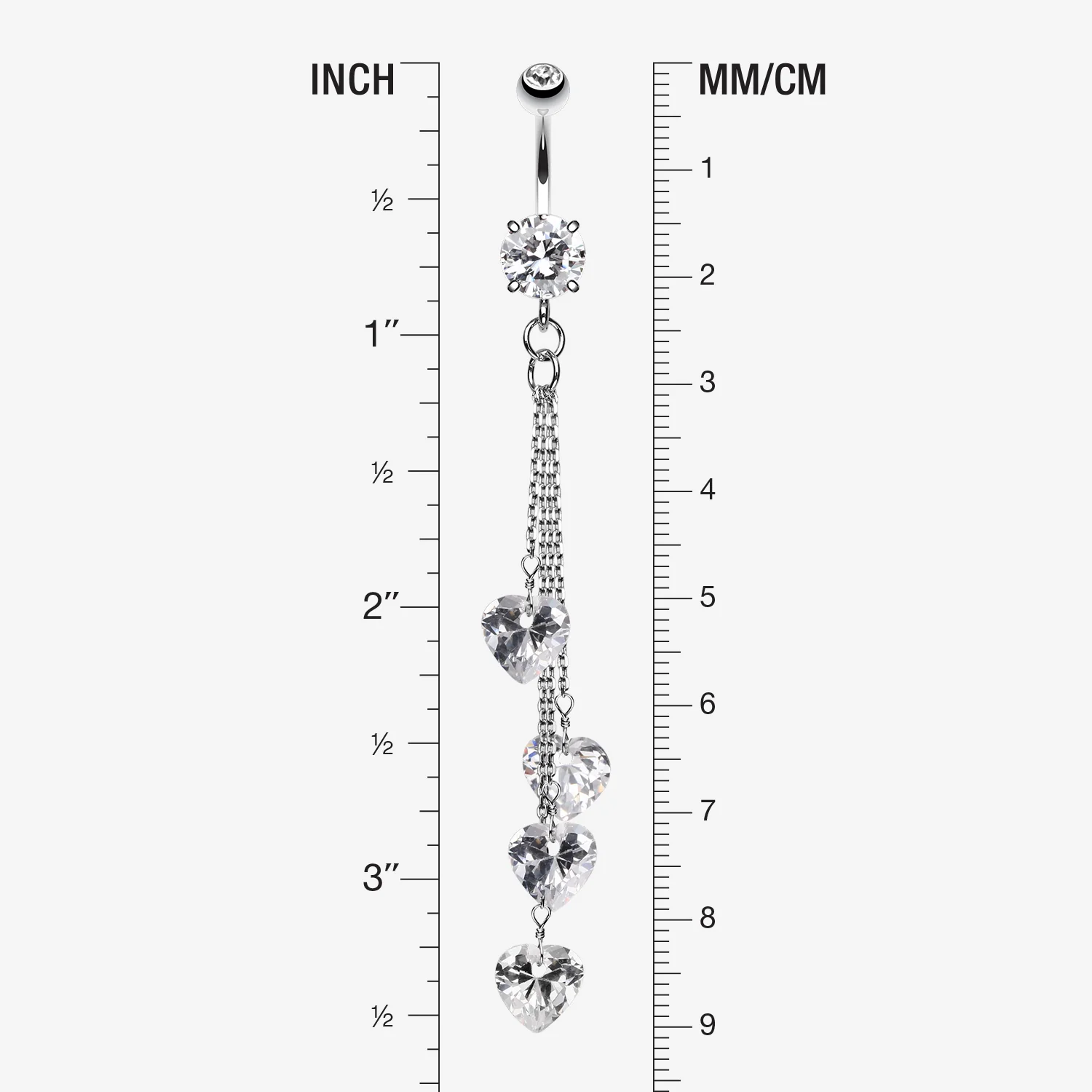 Heart Crystal Drops Belly Ring - Image 2