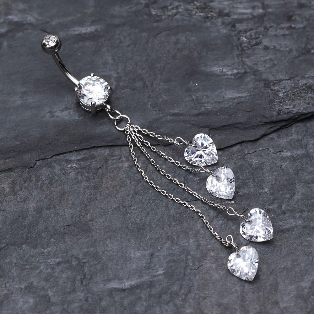 Heart Crystal Drops Belly Ring - Image 3