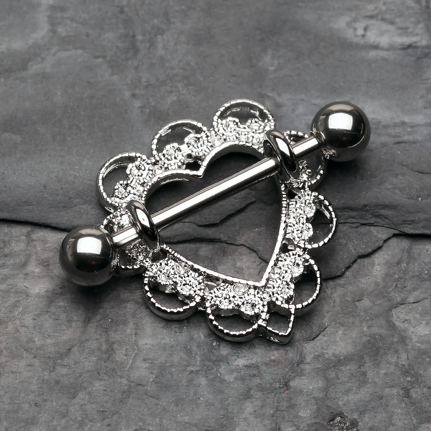 A Pair of Heart Filigree Nipple Shield Ring - Image 2
