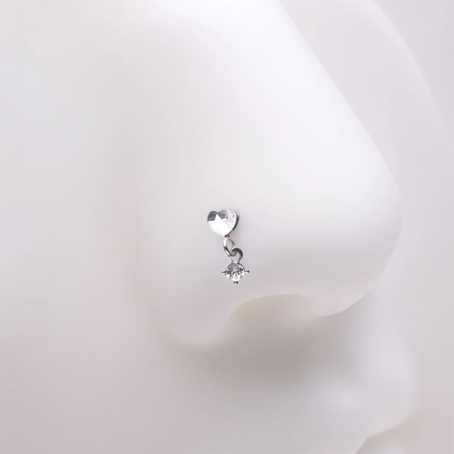 Heart Gem Sparkle Dangle Nose Stud Ring - Image 2