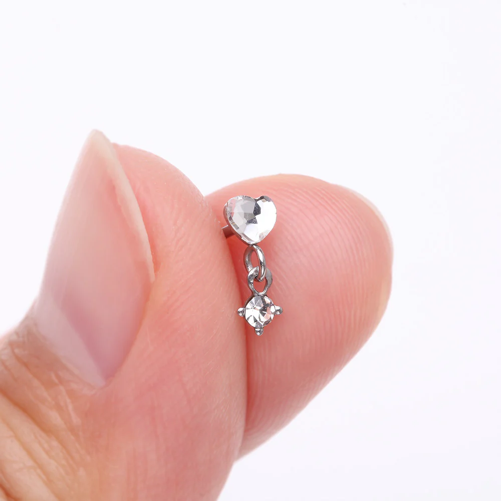 Heart Gem Sparkle Dangle Nose Stud Ring - Image 3