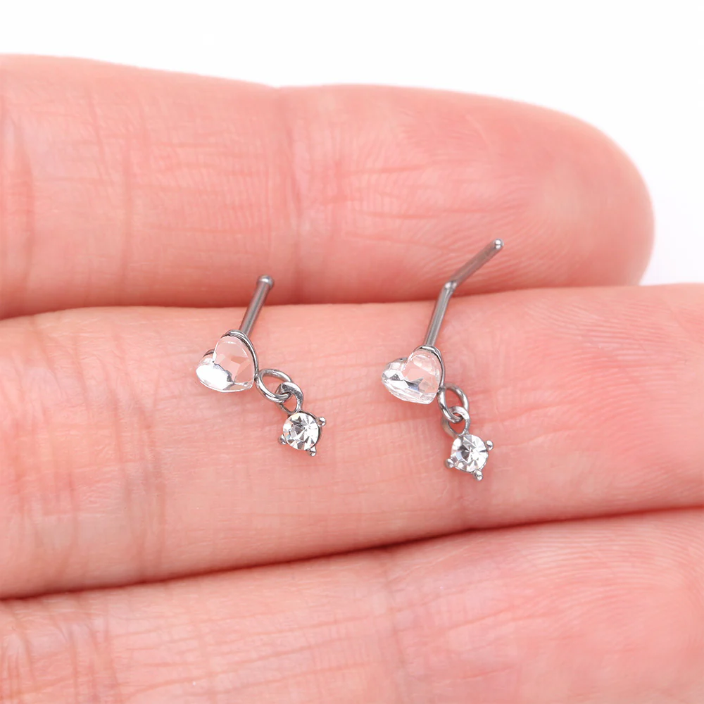 Heart Gem Sparkle Dangle Nose Stud Ring - Image 4