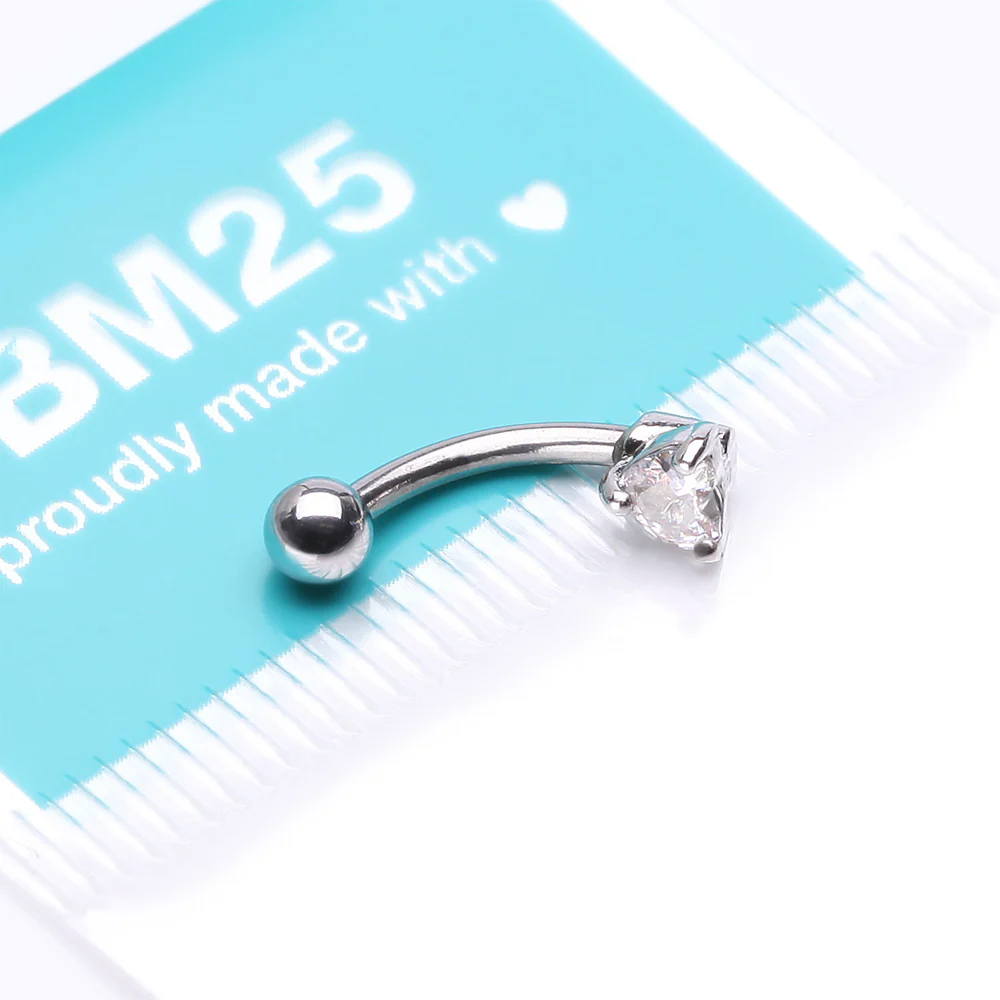 Heart Gem Sparkle Prong Curved Barbell - Image 4