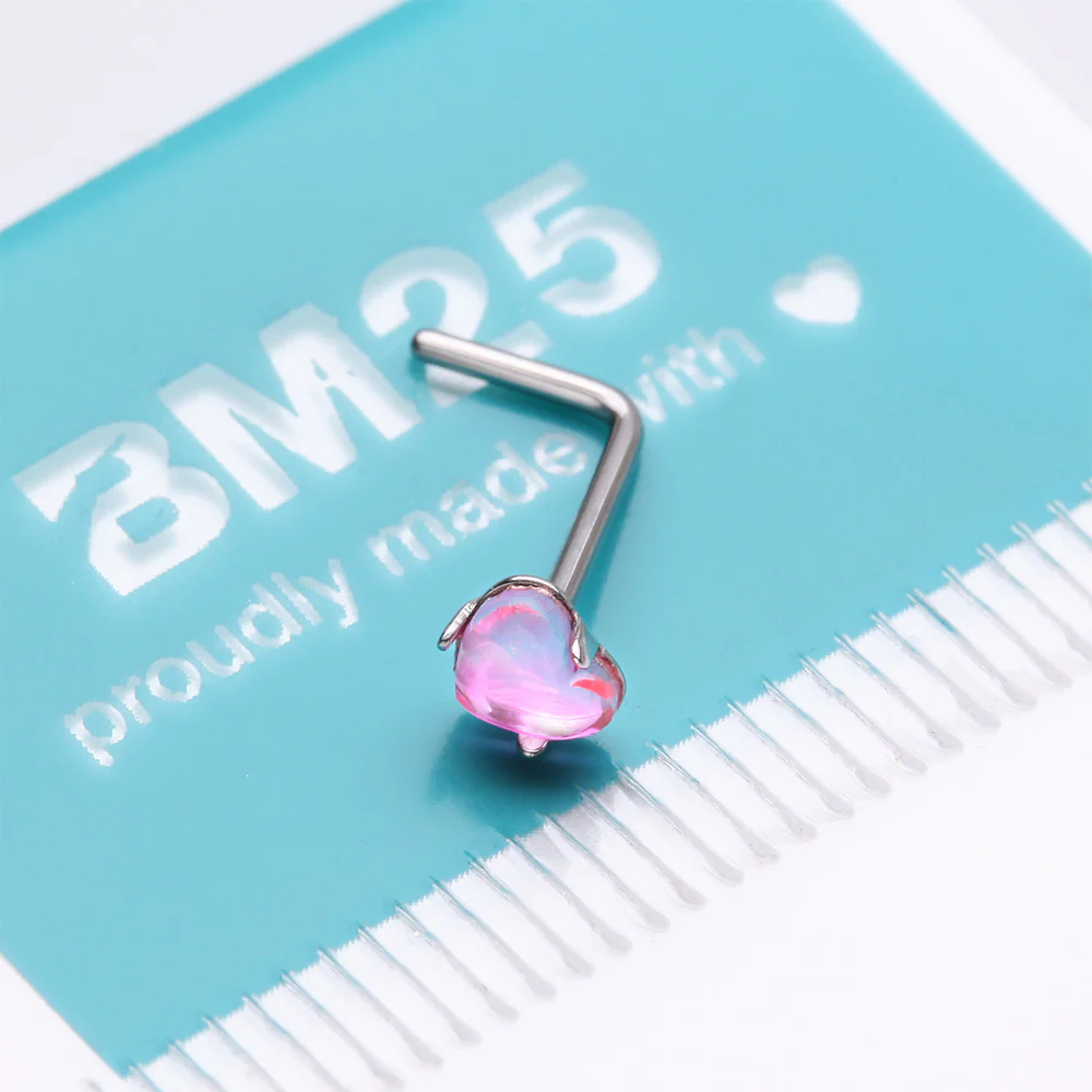 Heart Sparkle Gem L-Shaped Nose Ring - Image 5