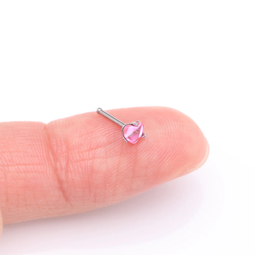 Heart Sparkle Gem Nose Stud Ring - Image 3