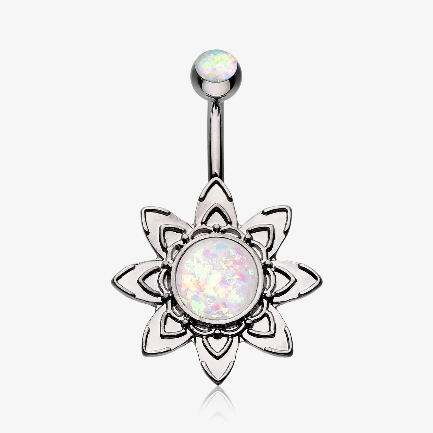 Hematite Starburst Opal Sparkle Flower Belly Button Ring