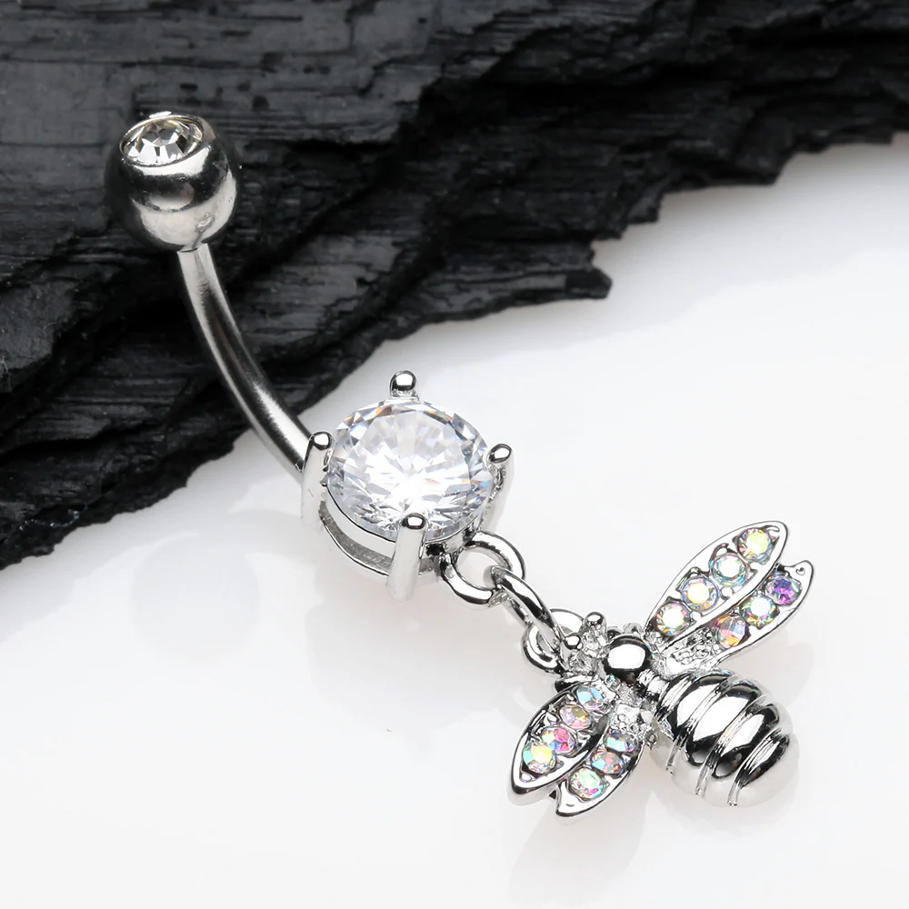 Honey Bee Sparkle Dangle Belly Button Ring - Image 3