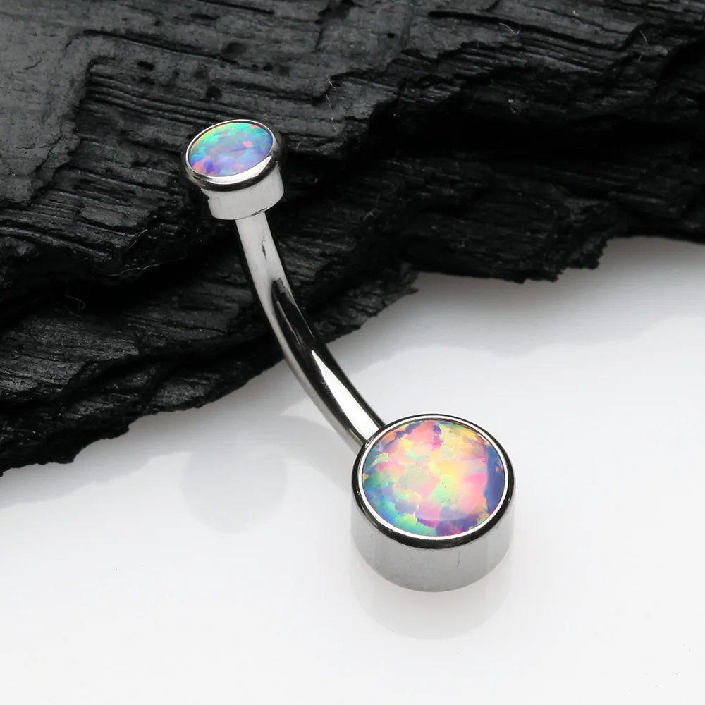 Implant Grade Fire Opal Titanium Internally Threaded Bezel Set Belly Button Ring - Image 3