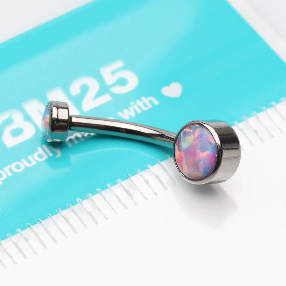 Implant Grade Fire Opal Titanium Internally Threaded Bezel Set Belly Button Ring - Image 5