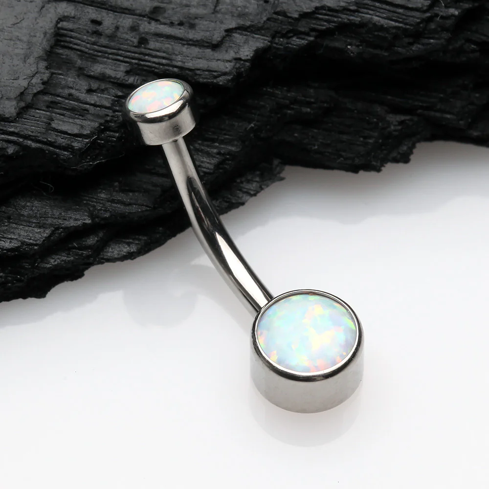 Implant Grade Fire Opal Titanium Internally Threaded Bezel Set Belly Button Ring - Image 3