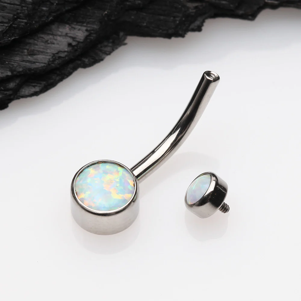 Implant Grade Fire Opal Titanium Internally Threaded Bezel Set Belly Button Ring - Image 4