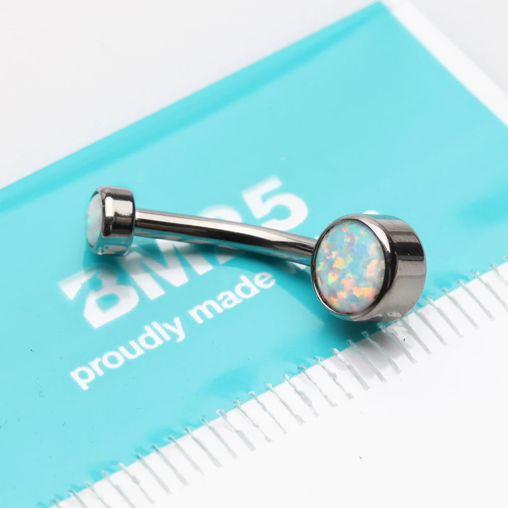 Implant Grade Fire Opal Titanium Internally Threaded Bezel Set Belly Button Ring - Image 5