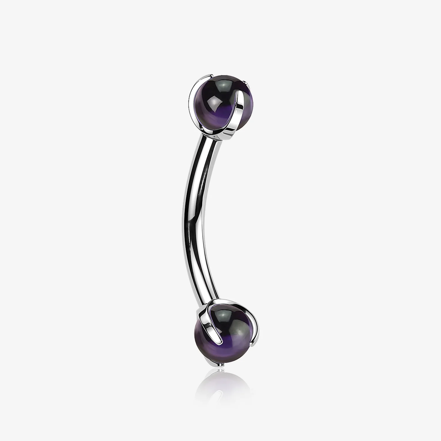 Implant Grade Titanium Amethyst Stone Ball Claw Prong Internally Threaded Curved Barbell