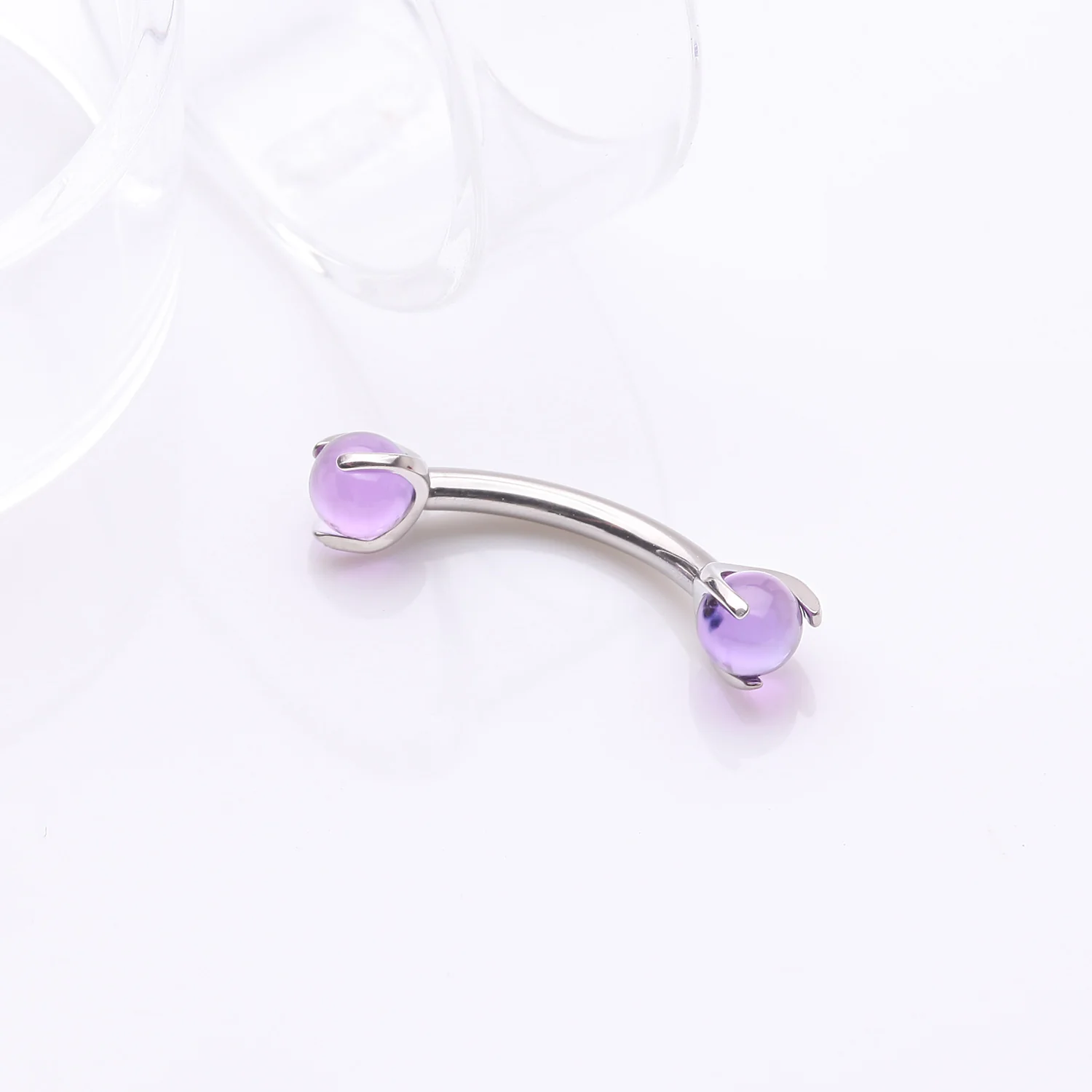Implant Grade Titanium Amethyst Stone Ball Claw Prong Internally Threaded Curved Barbell - Image 2