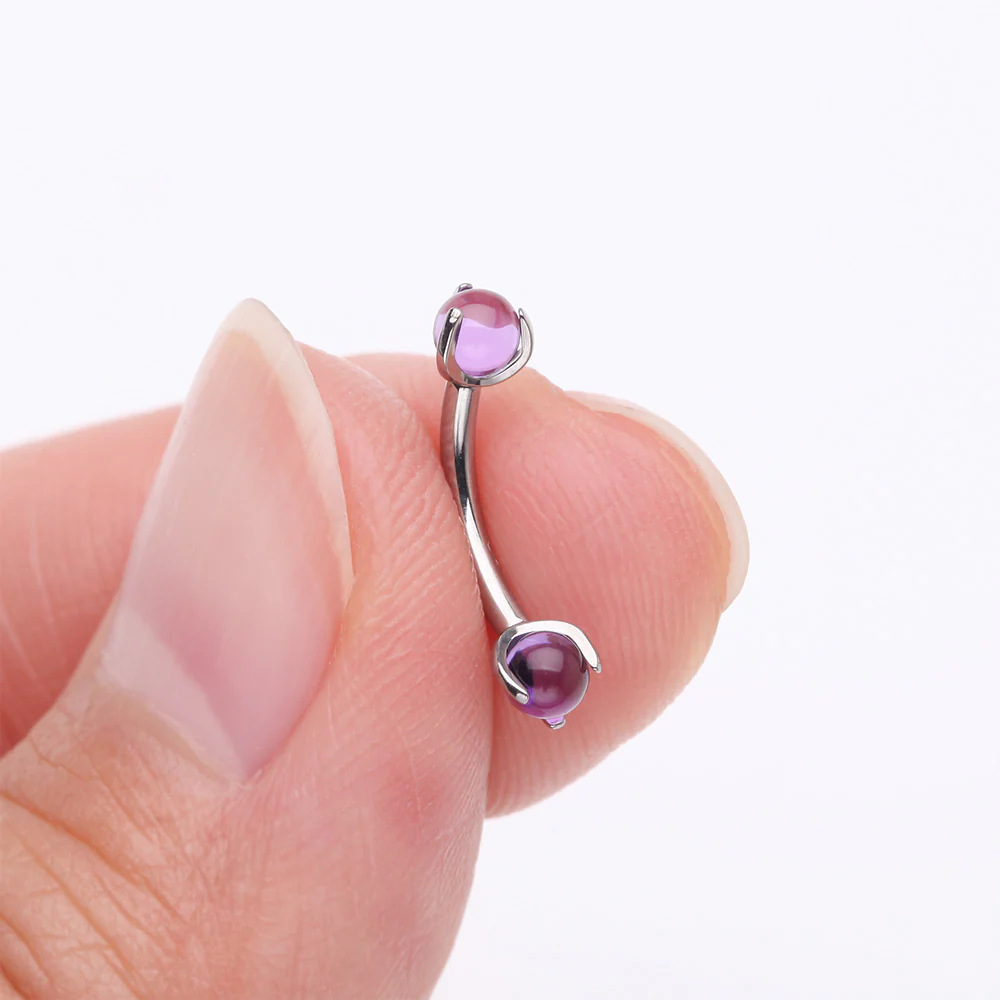 Implant Grade Titanium Amethyst Stone Ball Claw Prong Internally Threaded Curved Barbell - Image 3