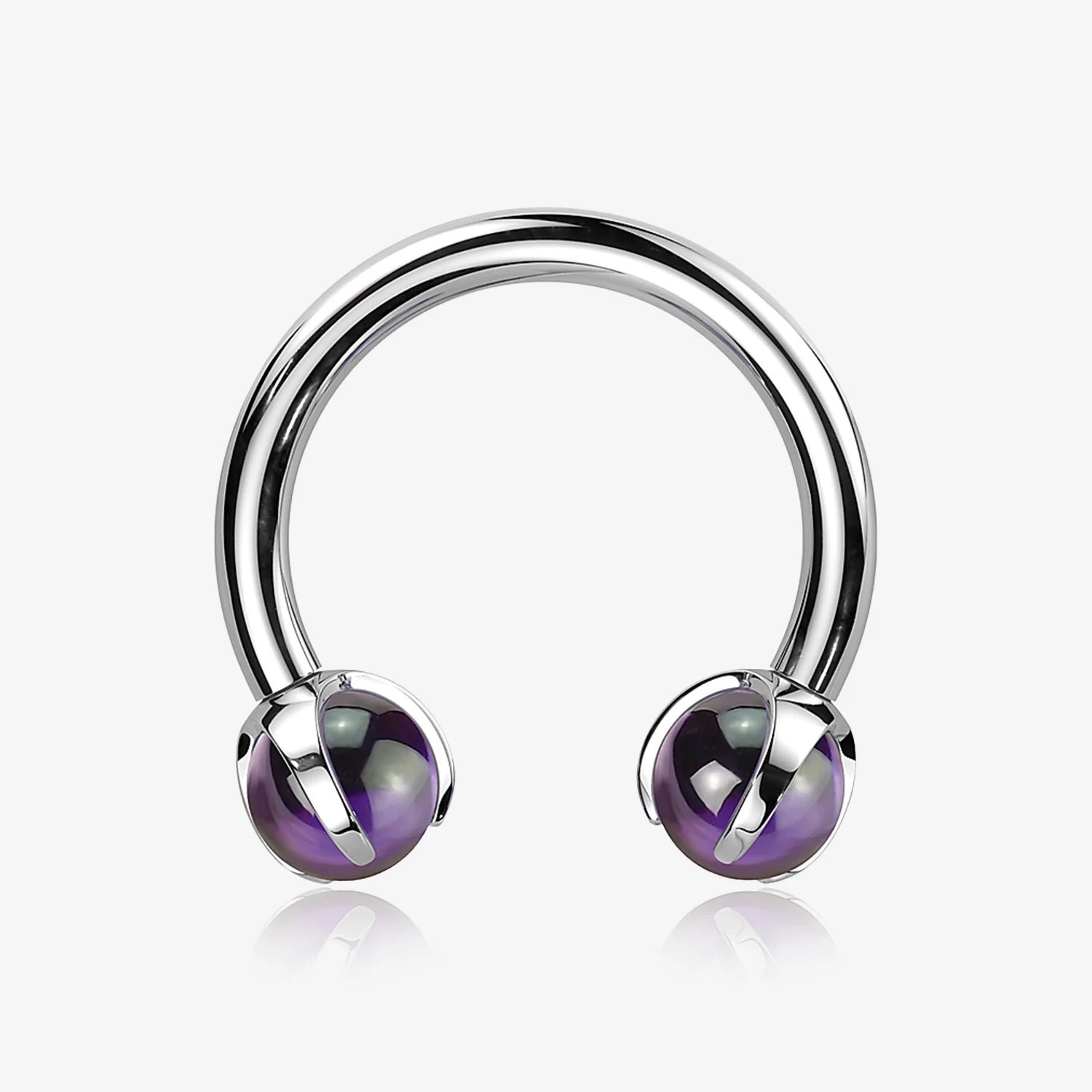 Implant Grade Titanium Amethyst Stone Ball Claw Prong Internally Threaded Horseshoe Barbell