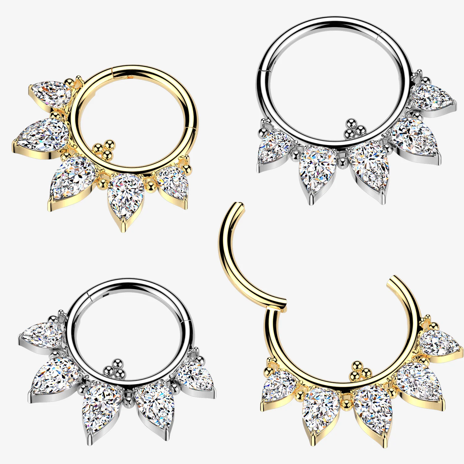Implant Grade Titanium Bali Sparkle Floral Clicker Hoop Ring - Image 2