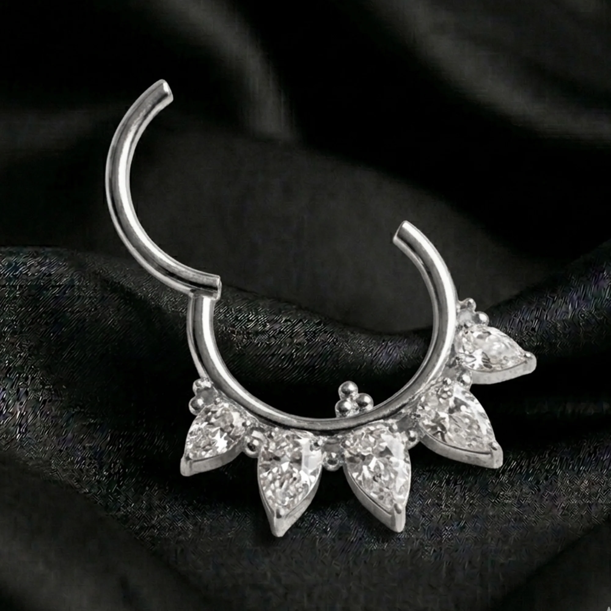 Implant Grade Titanium Bali Sparkle Floral Clicker Hoop Ring - Image 3