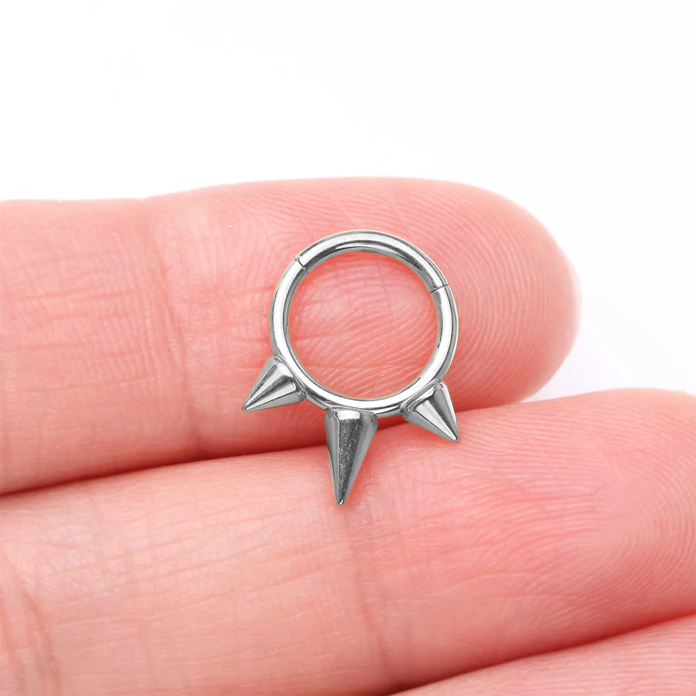 Implant Grade Titanium Bali Studded Spikes Clicker Hoop Ring - Image 3