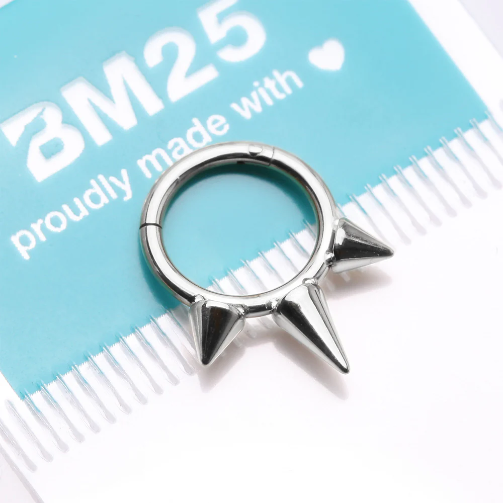 Implant Grade Titanium Bali Studded Spikes Clicker Hoop Ring - Image 4