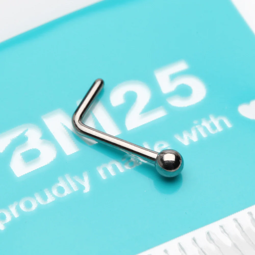 Implant Grade Titanium Ball Top L-Shaped Nose Ring - Image 3