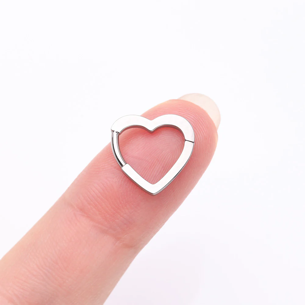 Implant Grade Titanium Basic Hollow Heart Clicker Hoop Ring - Image 4