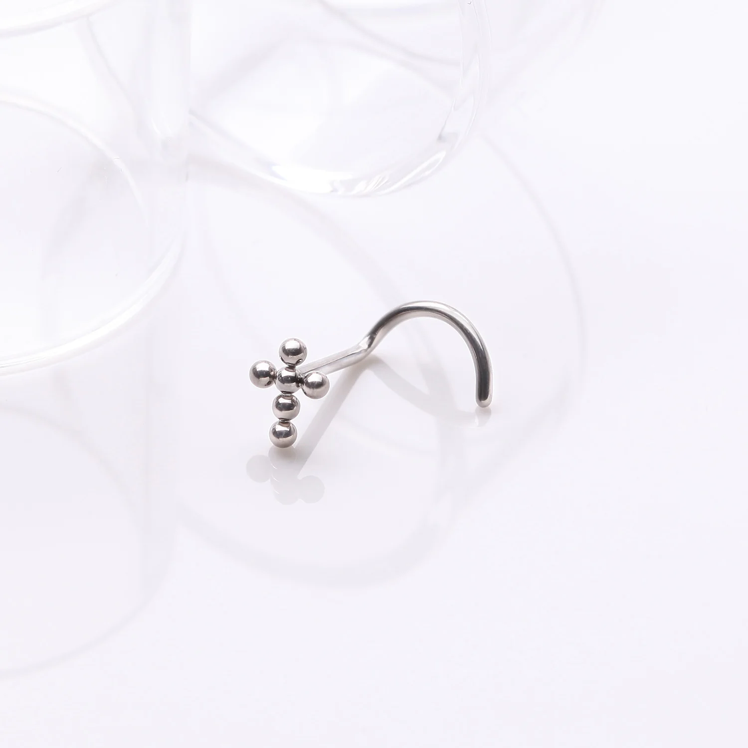 Implant Grade Titanium Beaded Cross Top Nose Screw Ring - Image 2