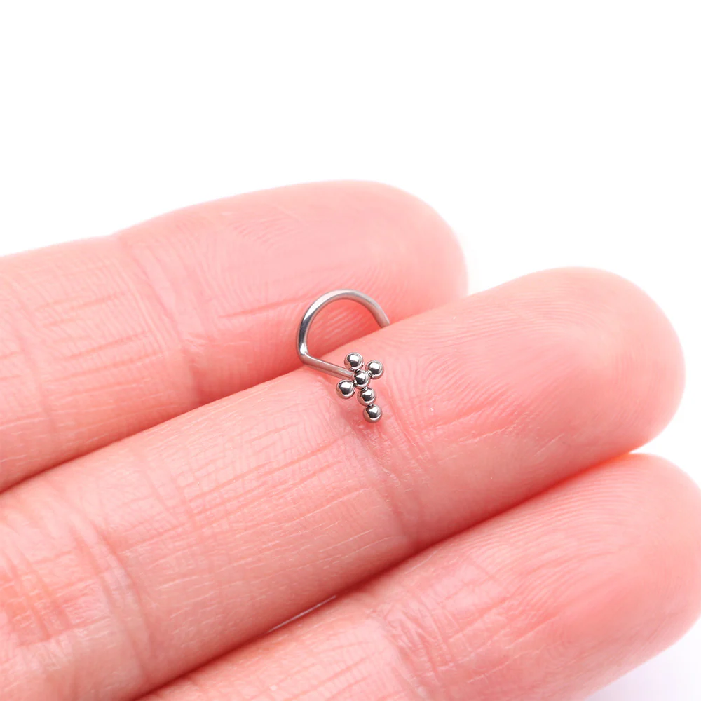 Implant Grade Titanium Beaded Cross Top Nose Screw Ring - Image 3