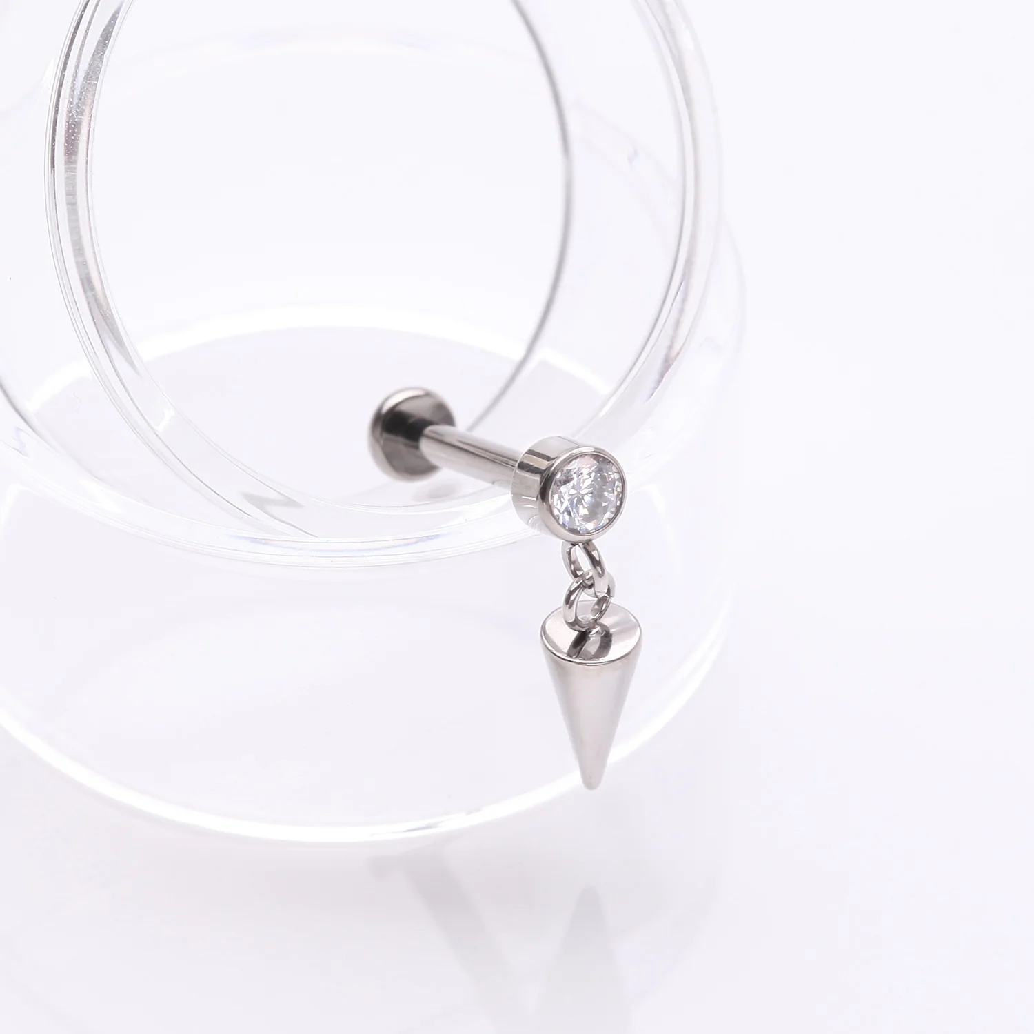 Implant Grade Titanium Bezel Gem Spike Cone Dangle Internally Threaded Flat Back Labret - Image 2