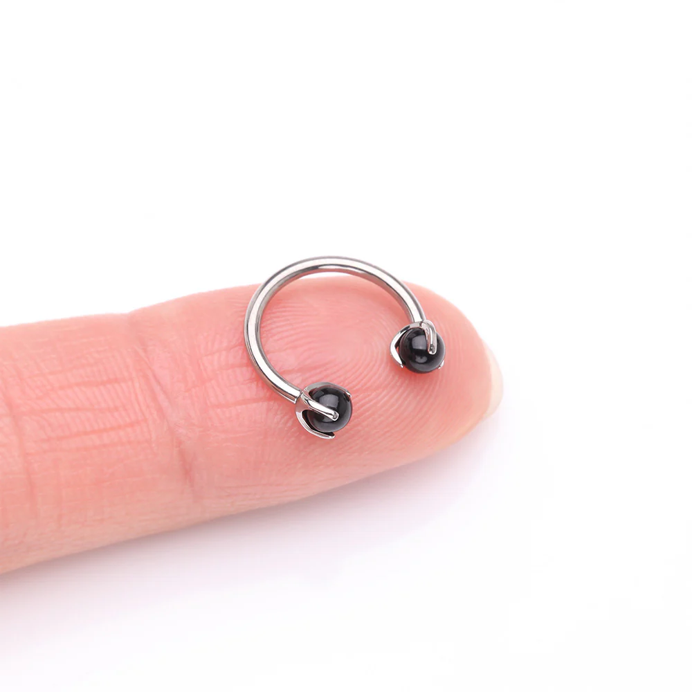 Implant Grade Titanium Black Onyx Stone Ball Claw Prong Internally Threaded Horseshoe Barbell - Image 3