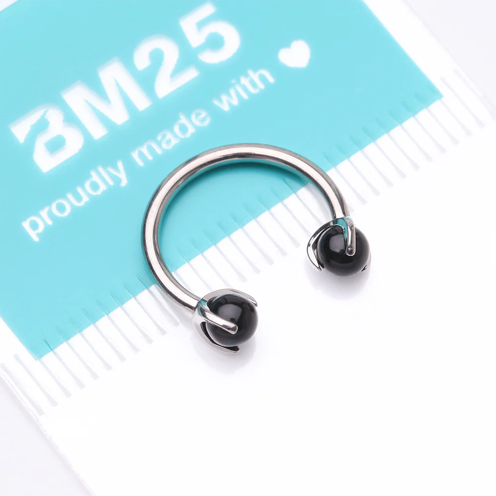 Implant Grade Titanium Black Onyx Stone Ball Claw Prong Internally Threaded Horseshoe Barbell - Image 5