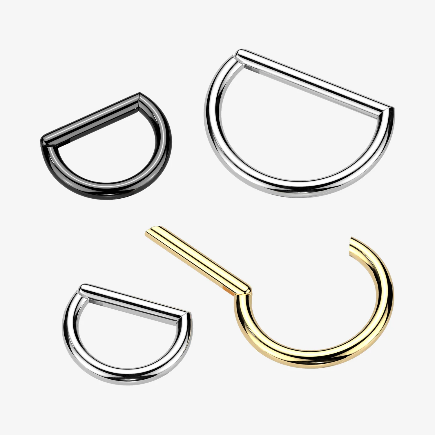 Implant Grade Titanium Black PVD Basic D Shape Clicker Hoop Ring - Image 2