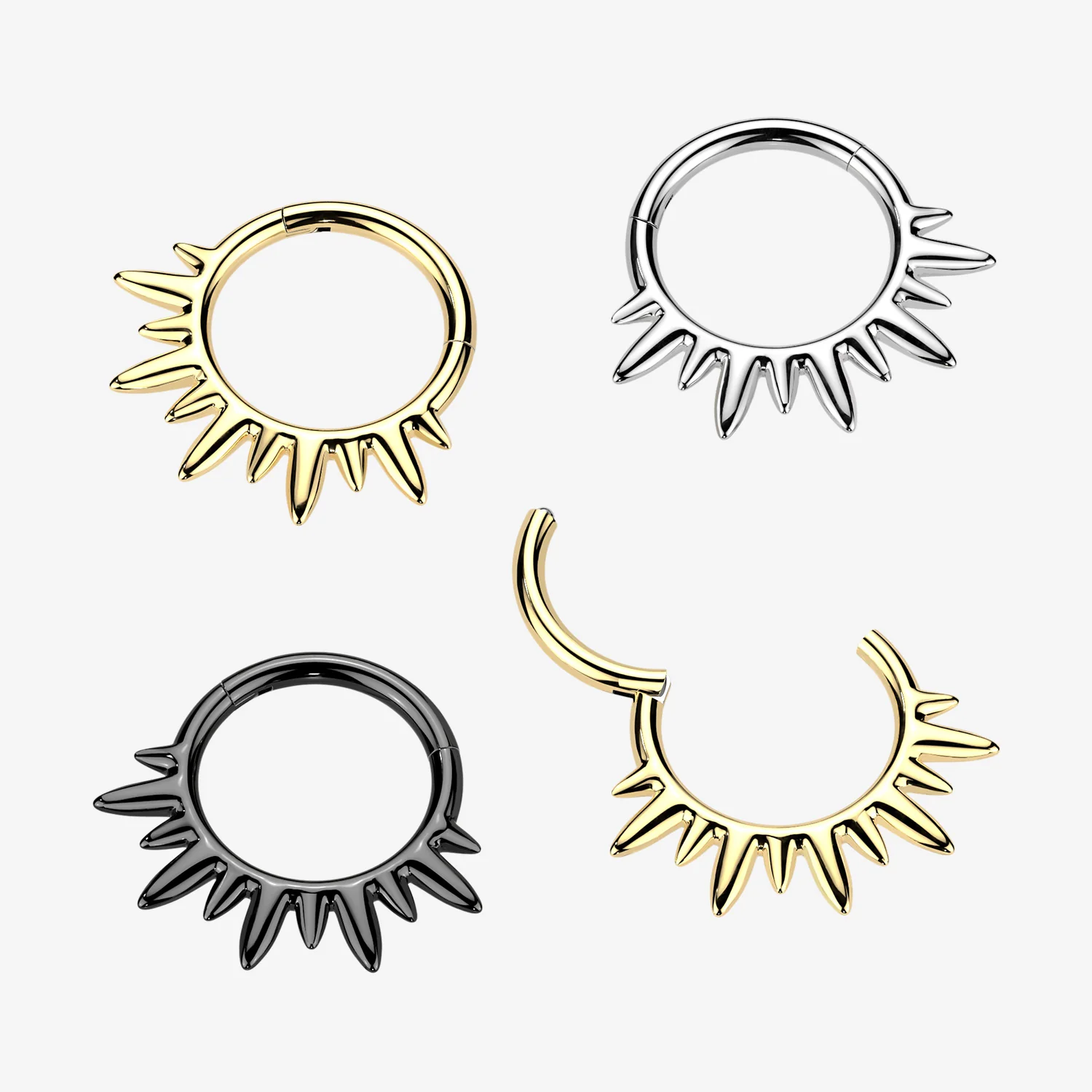 Implant Grade Titanium Black PVD Blazing Sun Rays Clicker Hoop Ring - Image 2