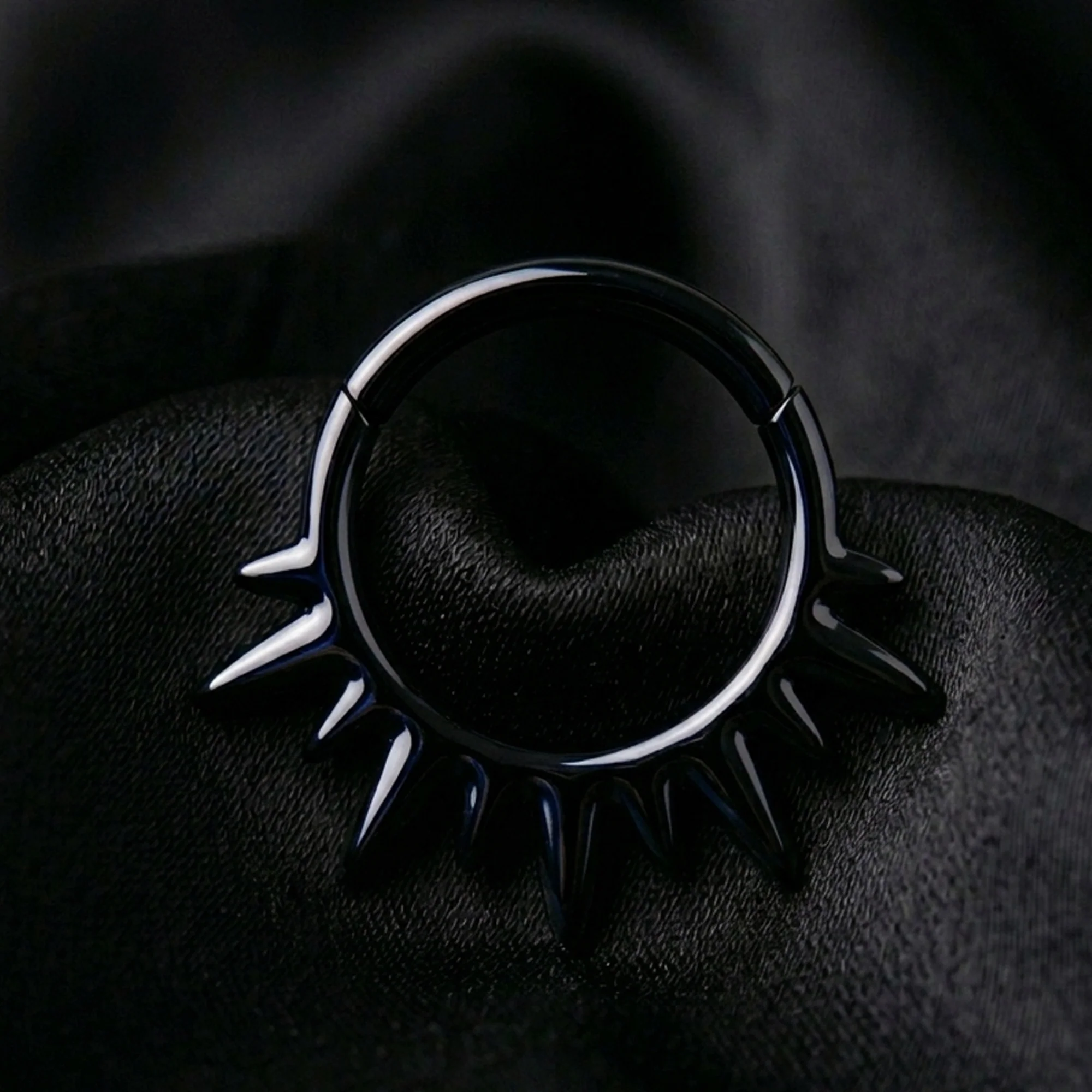 Implant Grade Titanium Black PVD Blazing Sun Rays Clicker Hoop Ring - Image 3