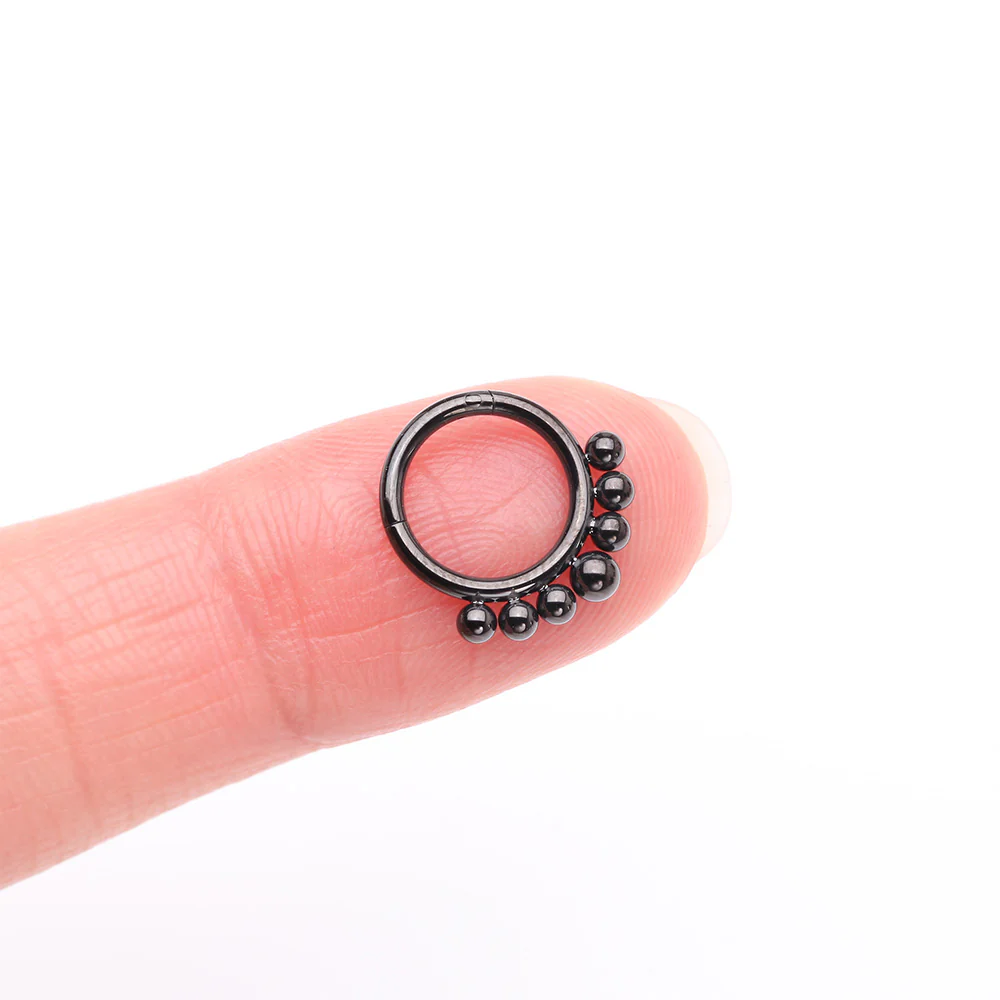 Implant Grade Titanium Blackline Bali Beads Clicker Hoop Ring - Image 3