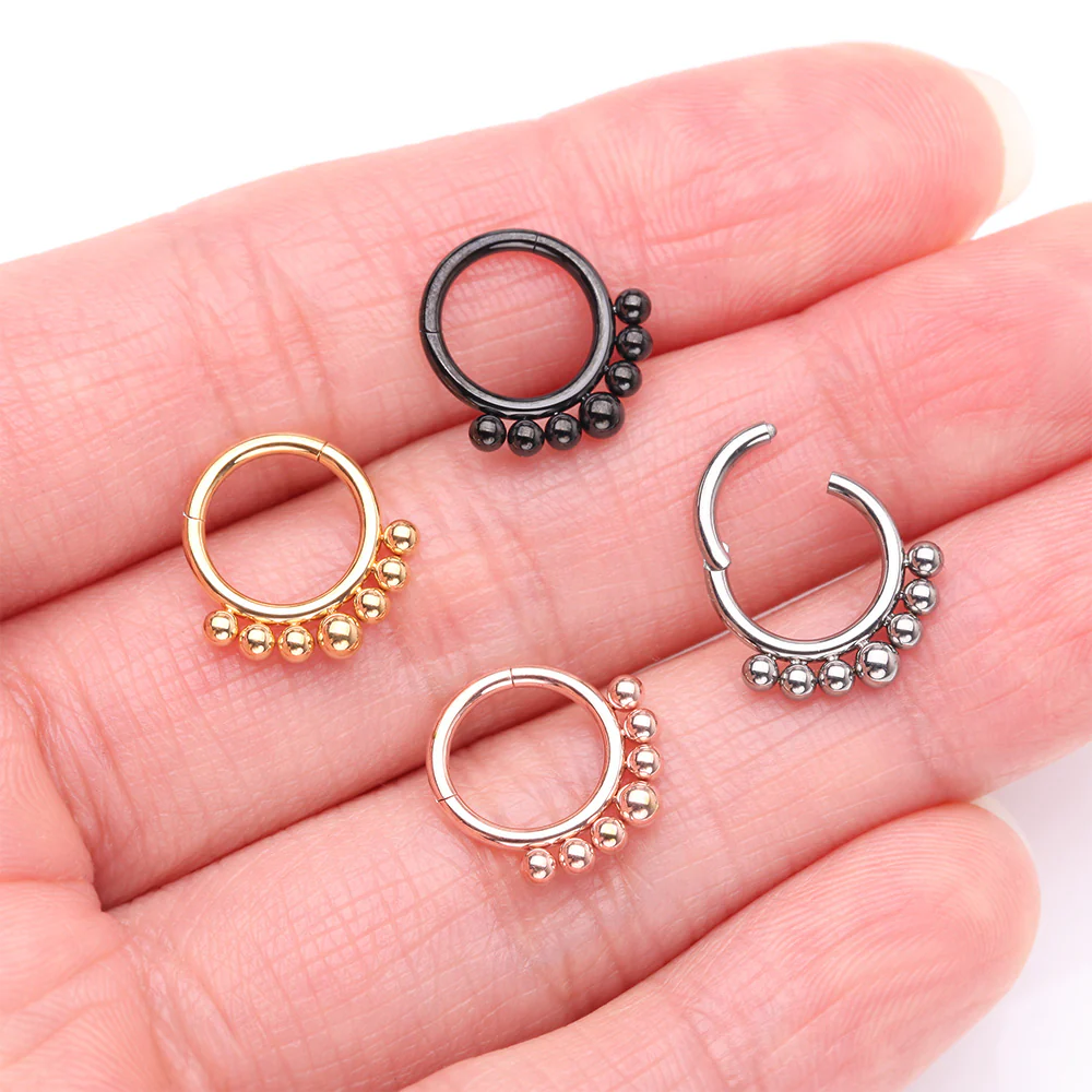 Implant Grade Titanium Blackline Bali Beads Clicker Hoop Ring - Image 4