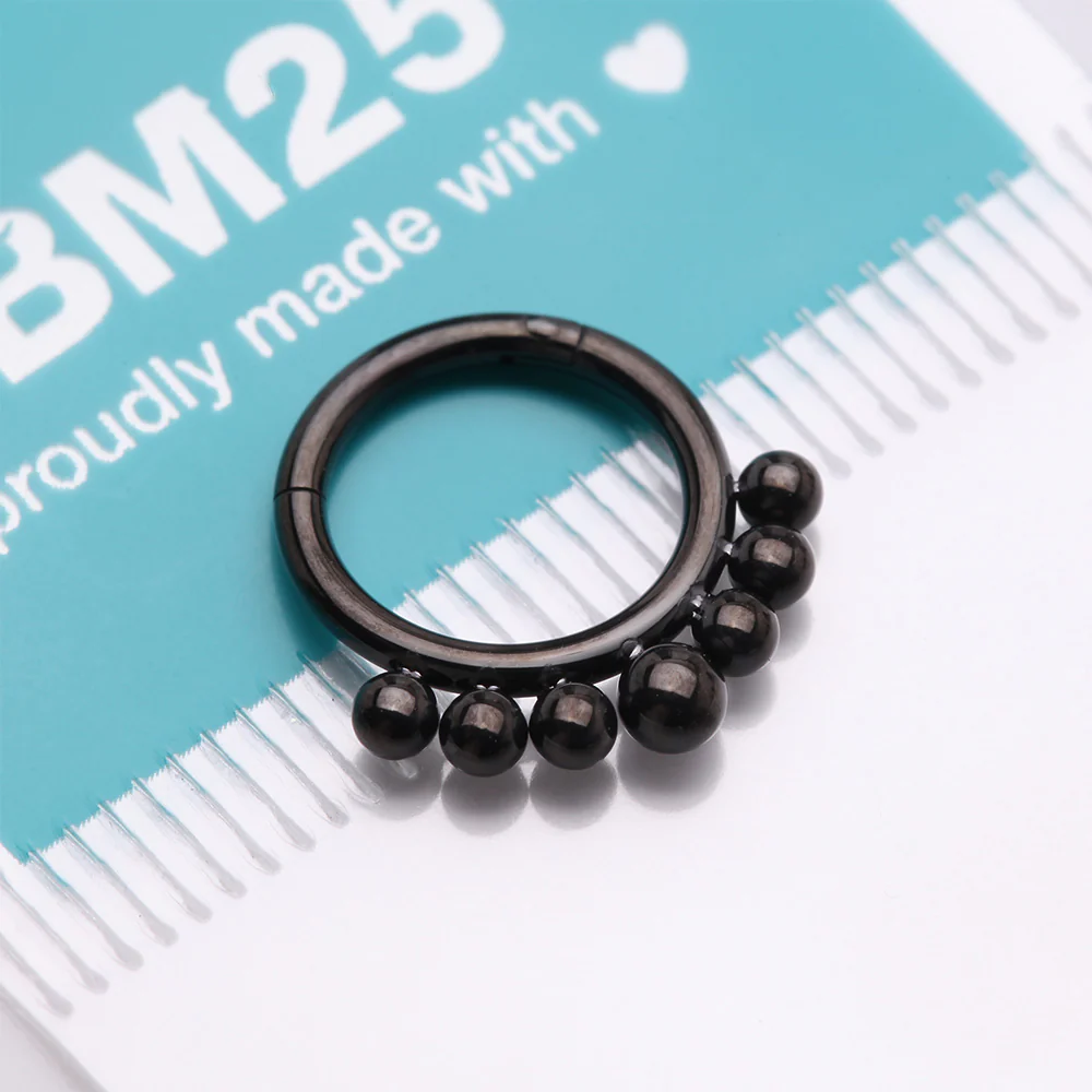 Implant Grade Titanium Blackline Bali Beads Clicker Hoop Ring - Image 5