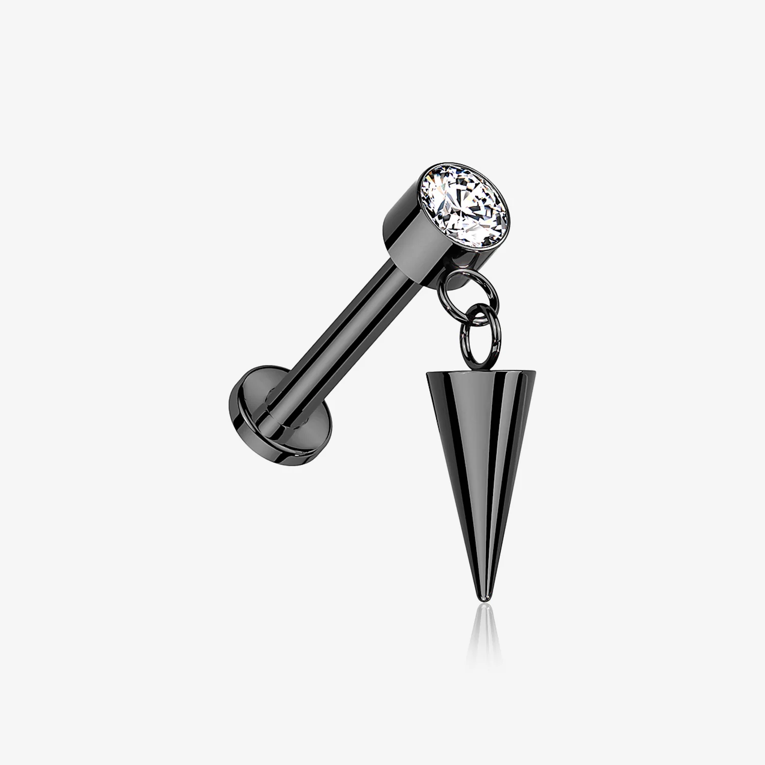 Implant Grade Titanium Blackline Bezel Gem Spike Cone Dangle Internally Threaded Flat Back Labret