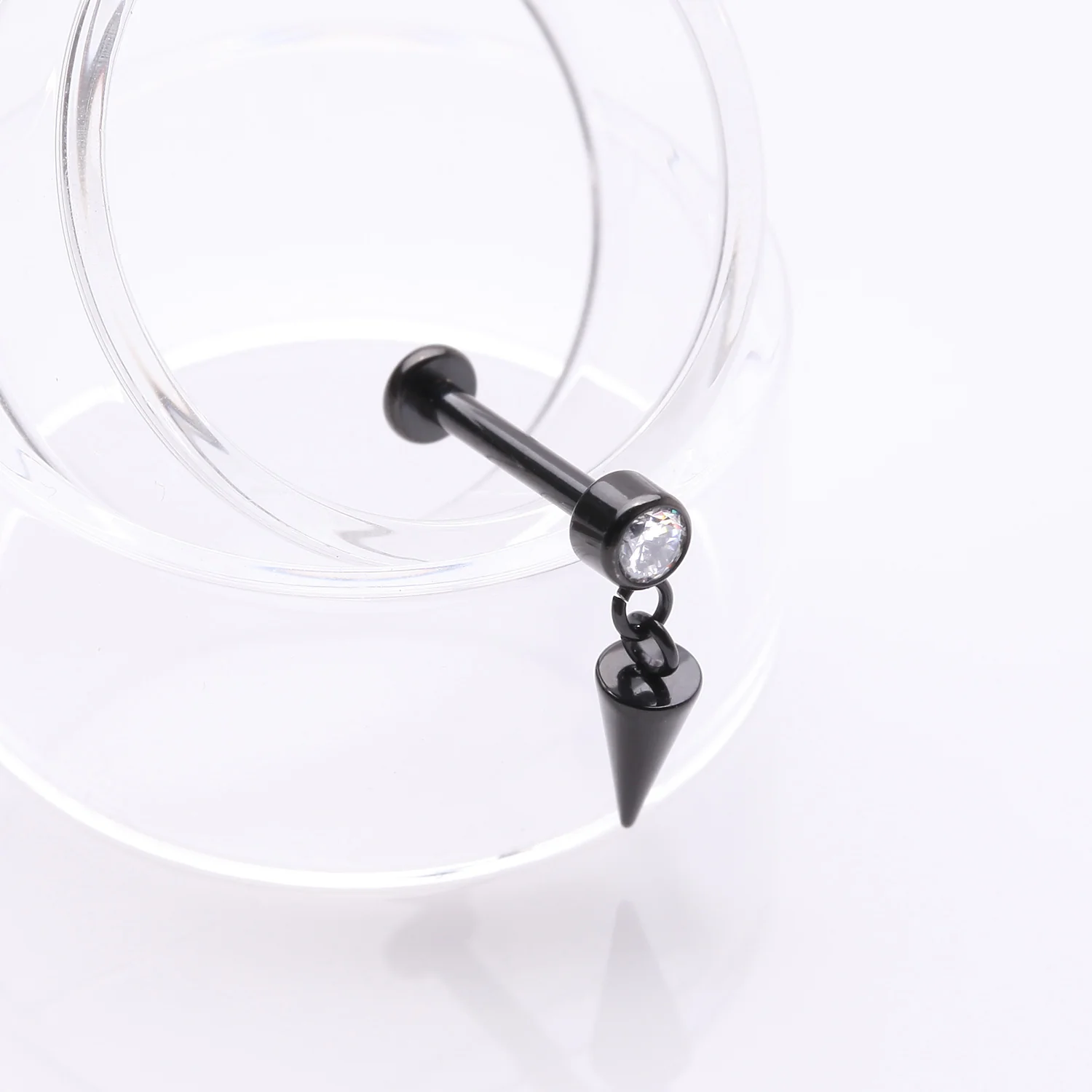 Implant Grade Titanium Blackline Bezel Gem Spike Cone Dangle Internally Threaded Flat Back Labret - Image 2