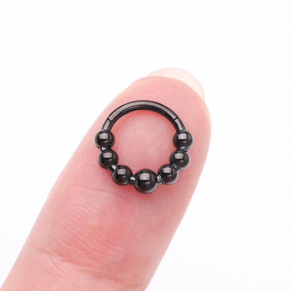 Implant Grade Titanium Blackline Cascading Bali Beads Clicker Hoop Ring - Image 3
