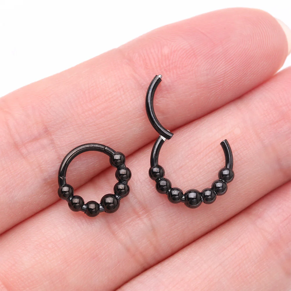 Implant Grade Titanium Blackline Cascading Bali Beads Clicker Hoop Ring - Image 4